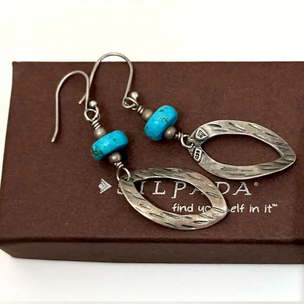 Silpada W1862 Retired Silver Stabilized Turquoise Bead Textured Drop Earrings